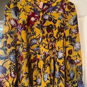 J Crew Floral Yellow Long Sleeve Blouse